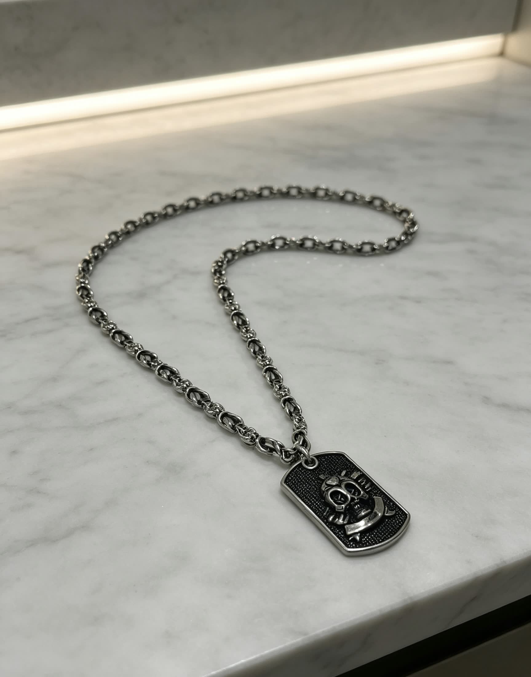Chrome Hearts Silver Dog Tag Necklace with Lion Head